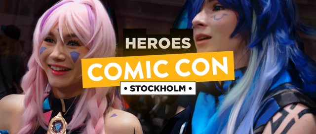 Cosplay-karaktär på Comic Con Stockholm 2025 i färgstark kostym